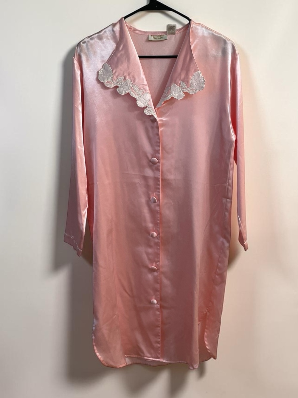 Vintage Victoria’s Secret Pink Satin Sleep Shirt Nightgown Collar Small Petite